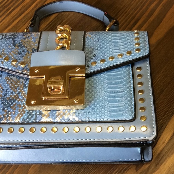 FINAL SALE PRICE NWOT Snakeskin Studded Satchel Handbag - Picture 5 of 9